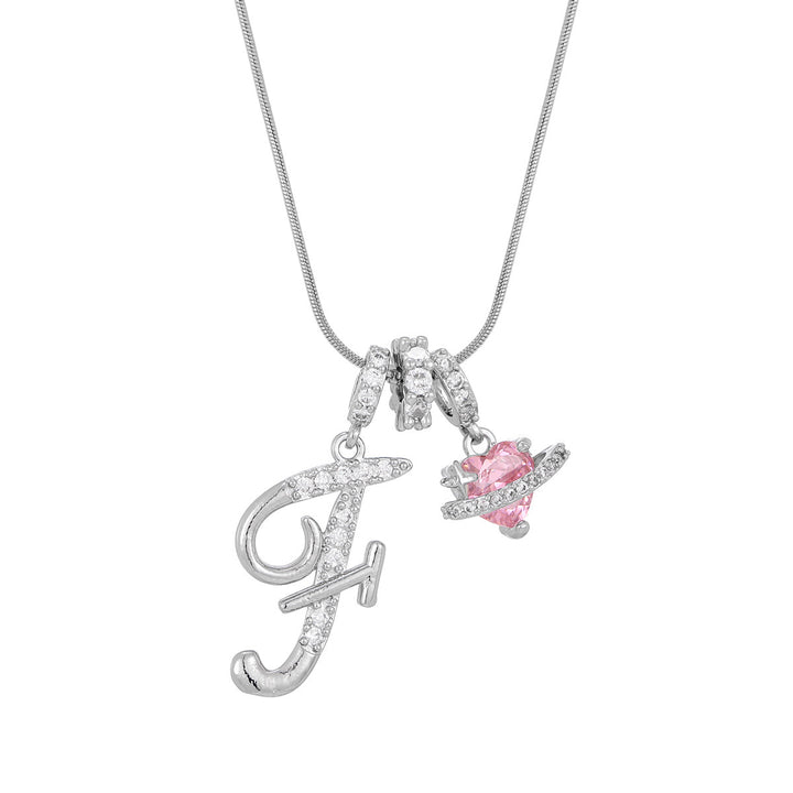 Personalized Pink Heart Saturn Initial Necklace – Dainty Gold &amp; Silver Letter Jewelry