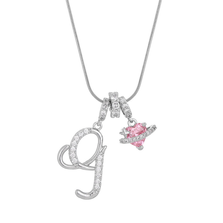 Personalized Pink Heart Saturn Initial Necklace – Dainty Gold &amp; Silver Letter Jewelry