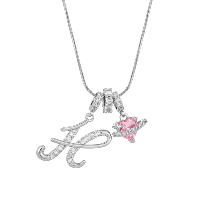 Personalized Pink Heart Saturn Initial Necklace – Dainty Gold &amp; Silver Letter Jewelry
