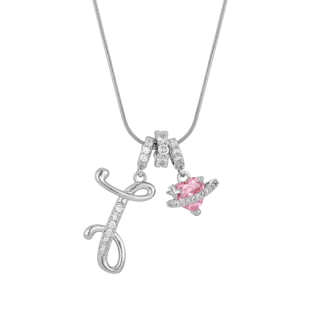 Personalized Pink Heart Saturn Initial Necklace – Dainty Gold &amp; Silver Letter Jewelry