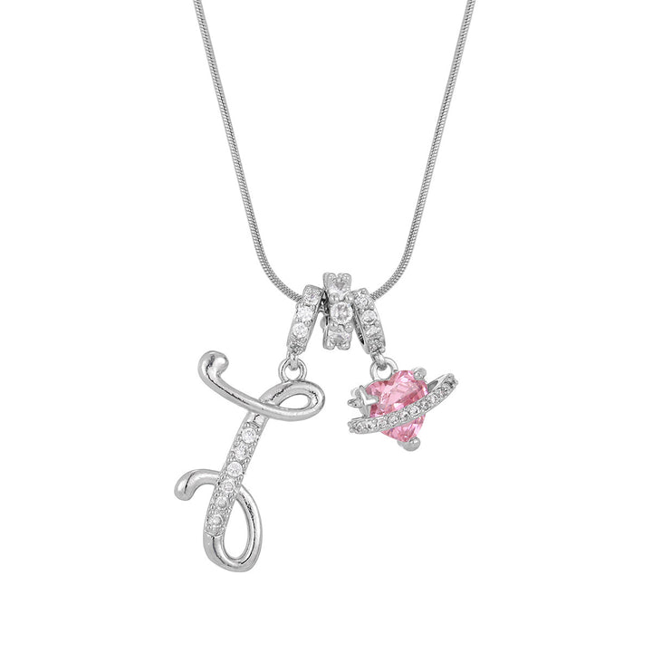 Personalized Pink Heart Saturn Initial Necklace – Dainty Gold &amp; Silver Letter Jewelry