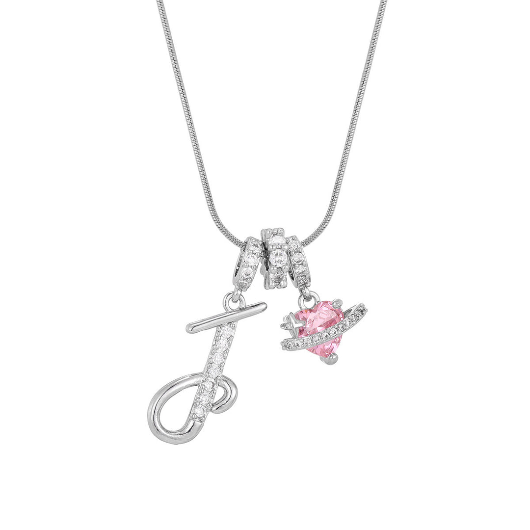 Personalized Pink Heart Saturn Initial Necklace – Dainty Gold &amp; Silver Letter Jewelry