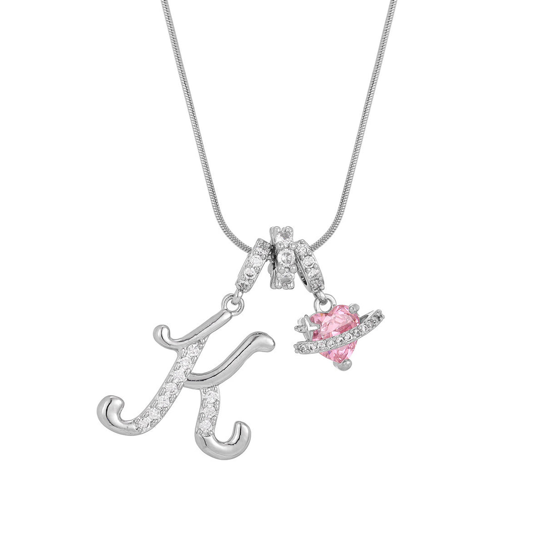 Personalized Pink Heart Saturn Initial Necklace – Dainty Gold &amp; Silver Letter Jewelry