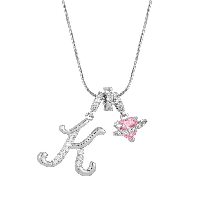 Personalized Pink Heart Saturn Initial Necklace – Dainty Gold &amp; Silver Letter Jewelry