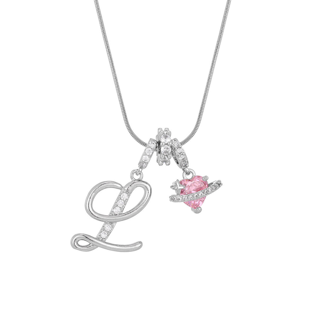 Personalized Pink Heart Saturn Initial Necklace – Dainty Gold &amp; Silver Letter Jewelry