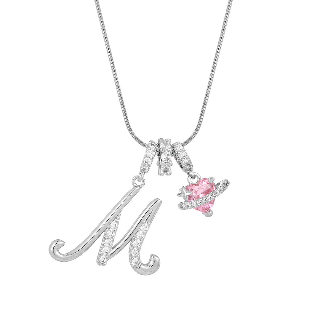 Personalized Pink Heart Saturn Initial Necklace – Dainty Gold &amp; Silver Letter Jewelry