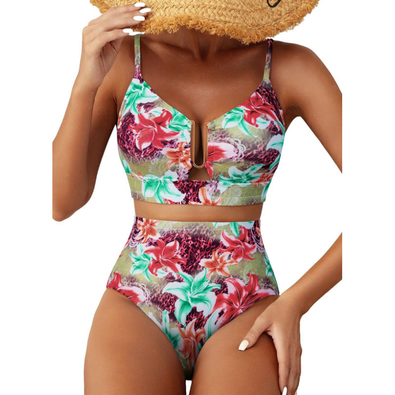Floral High Waisted Bikini Set for Women – Sexy Two Piece Removable Pad Swimsuit