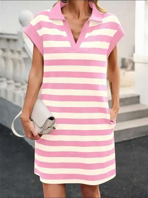Stripe Polo Neck Mini Dress