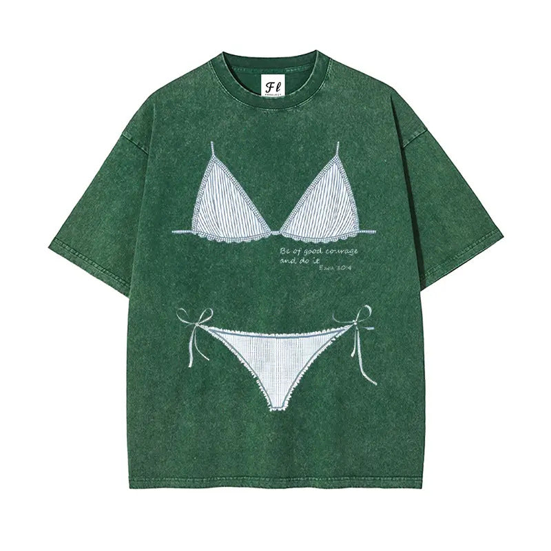 Oversized Bikini Print Beach Cover-Up T-Shirt