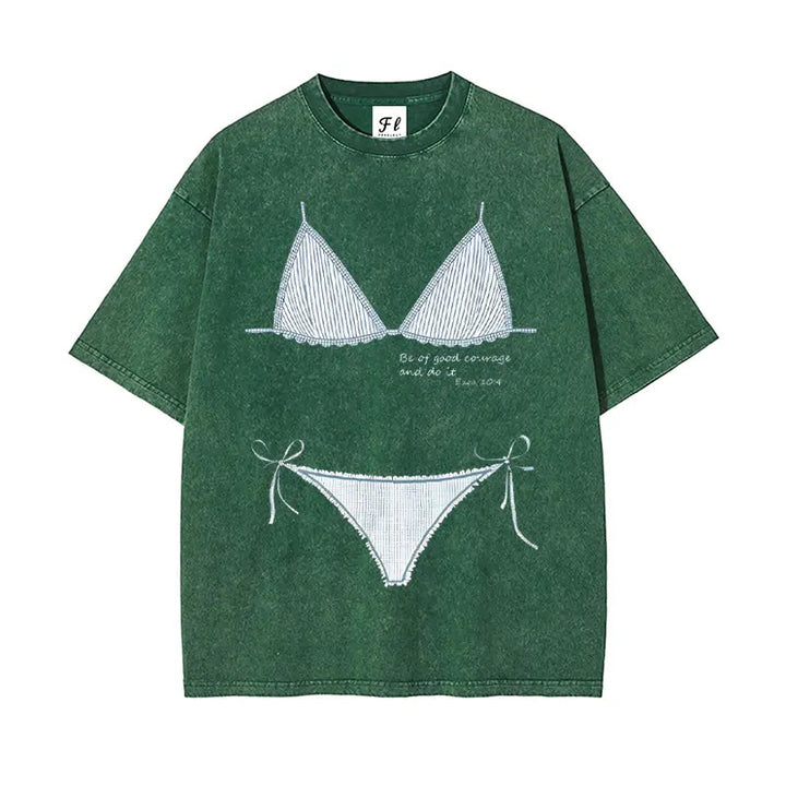 Oversized Bikini Print Beach Cover-Up T-Shirt