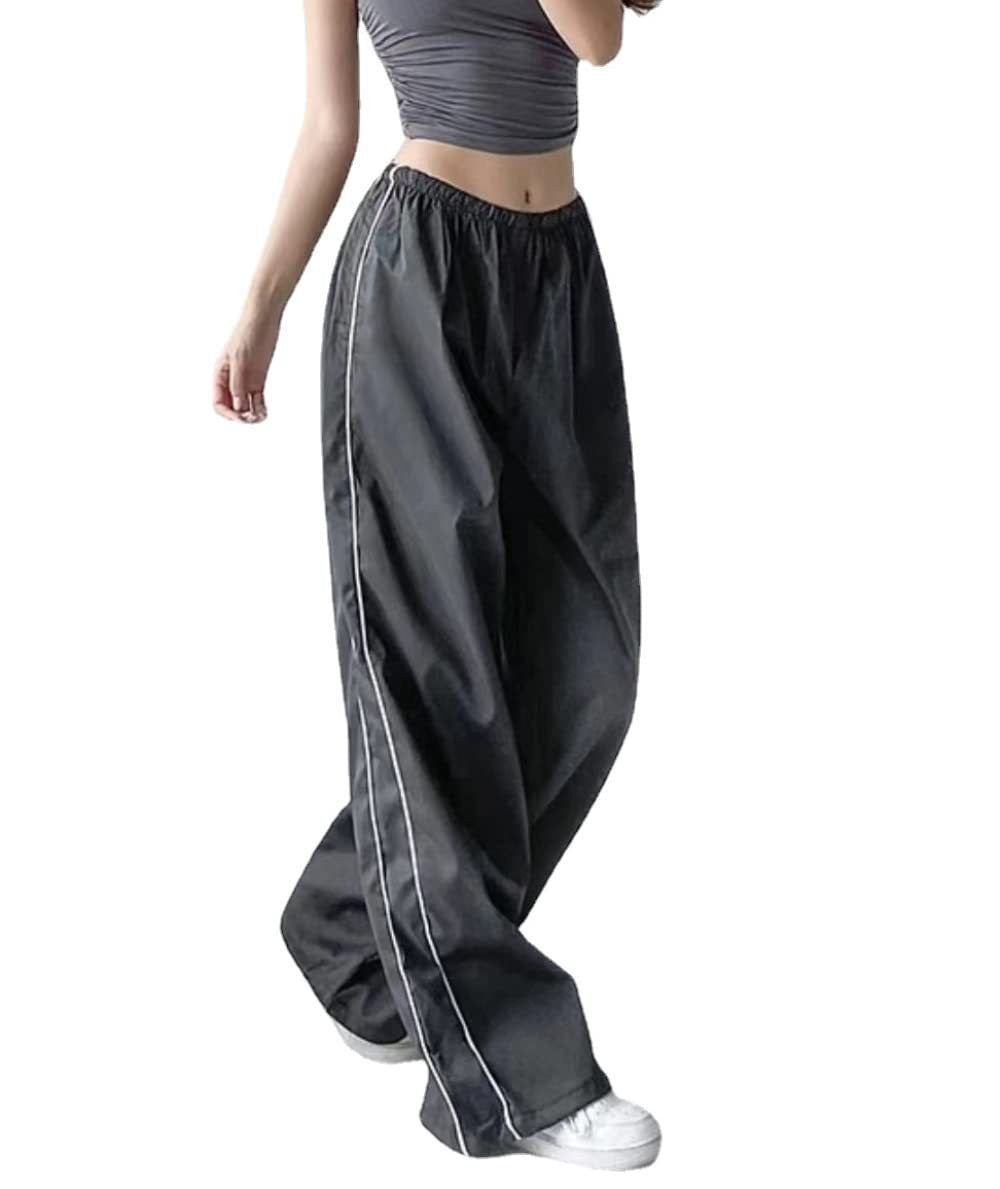 High-Waisted Side-Stripe Wide-Leg Parachute Pants