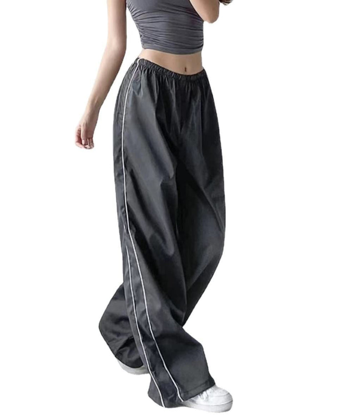 High-Waisted Side-Stripe Wide-Leg Parachute Pants
