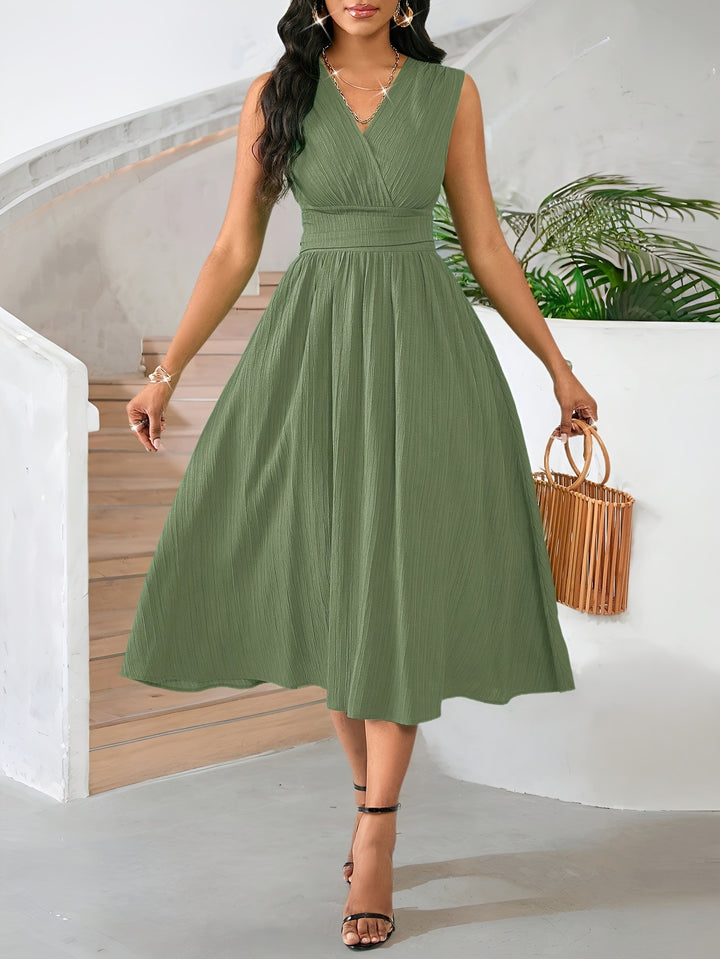 Green Sleeveless Surplice Neck Midi Dress