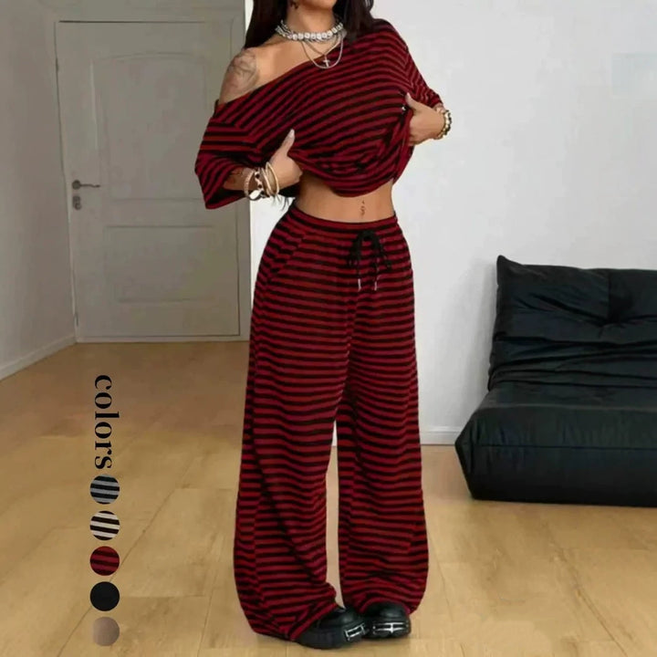 Off-ShoulderTop &amp;amp; Wide Leg Pants Loungewear Set