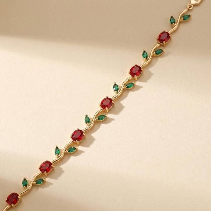 Gold Tone Multicolor Gem Vine Leaf Bracelet | Vintage Nature-Inspired CZ Cuff
