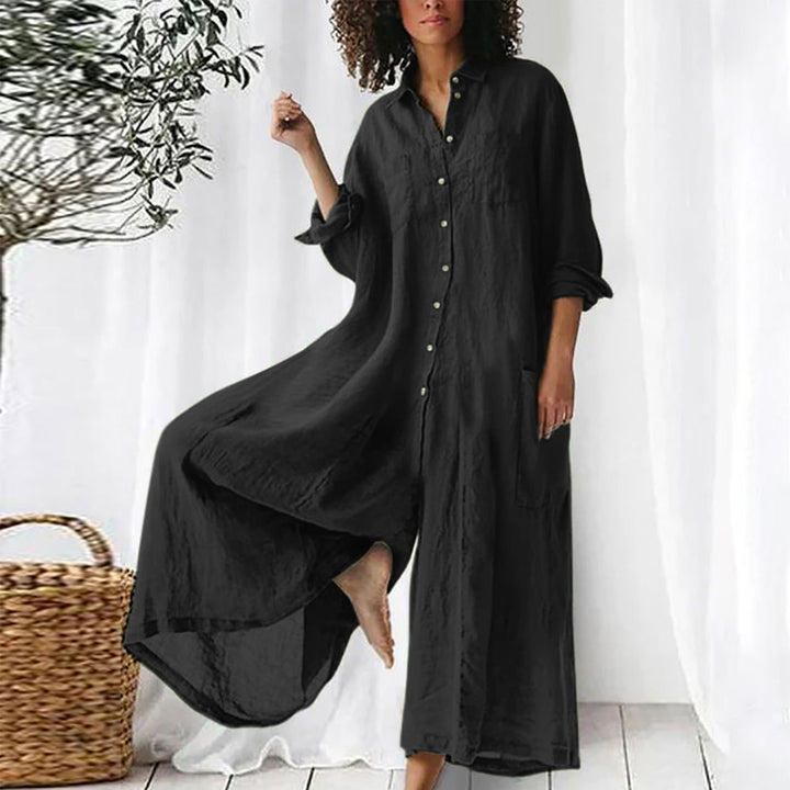 Oversized Black Linen Blend Button Down Maxi Shirt Dress With Side Pockets
