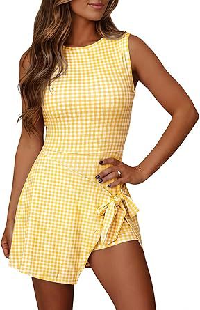 Blue &amp;amp; White Gingham Sleeveless Skort Dress