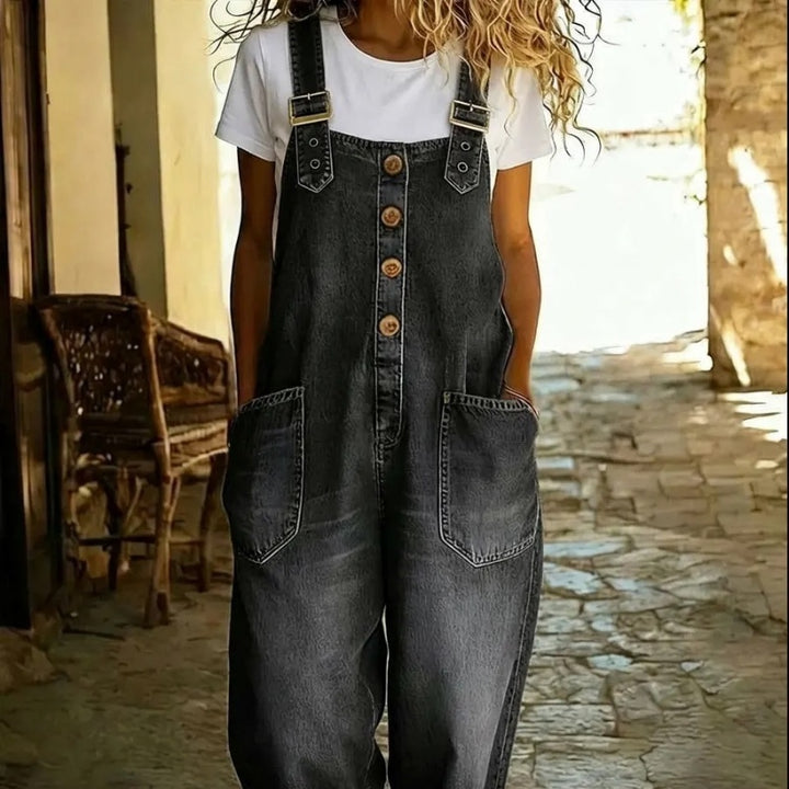 Button-Front Denim Overalls