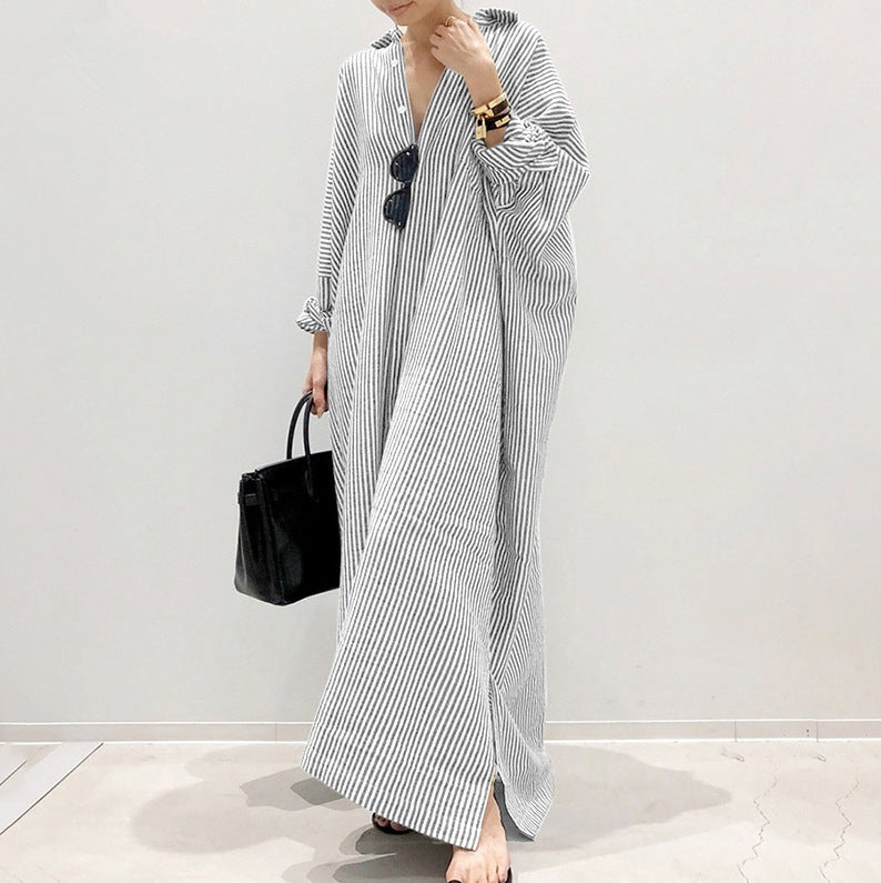 Striped Cotton Maxi Shirt Dress