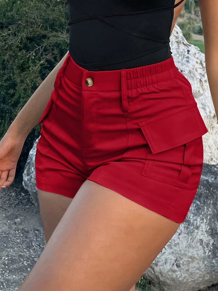 High Waist Cargo Shorts With Elastic Back Waist