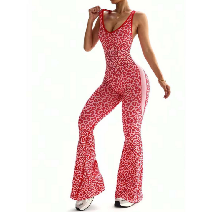 Leopard Print Seamless Flare Jumpsuit