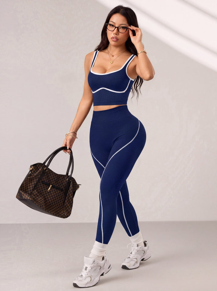 Black White Trim Seamless Workout Set