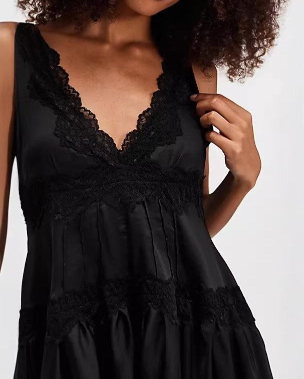 White Lace-Trimmed Sleeveless Babydoll Mini Dress