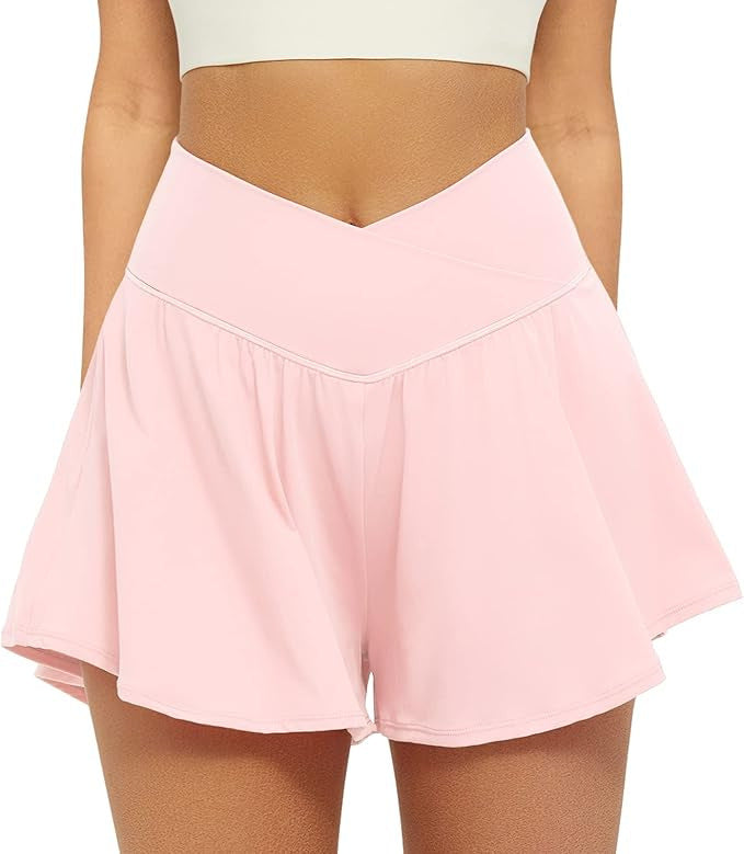 Crossover Athletic Shorts for Women 2 in 1 Flowy Running Shorts