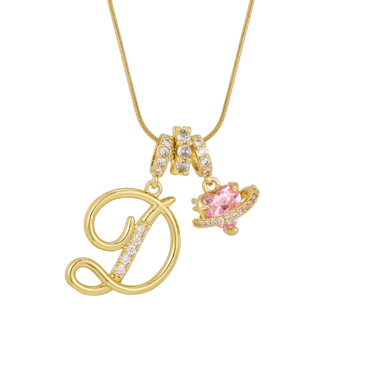 Personalized Pink Heart Saturn Initial Necklace – Dainty Gold &amp; Silver Letter Jewelry