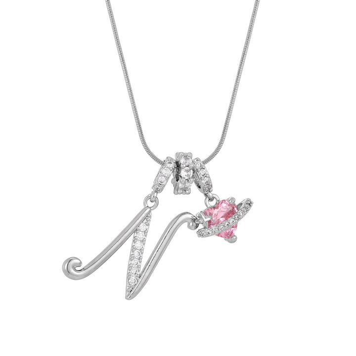 Personalized Pink Heart Saturn Initial Necklace – Dainty Gold &amp; Silver Letter Jewelry