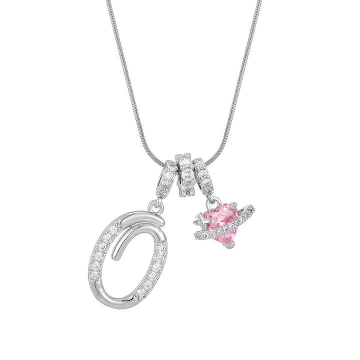 Personalized Pink Heart Saturn Initial Necklace – Dainty Gold &amp; Silver Letter Jewelry