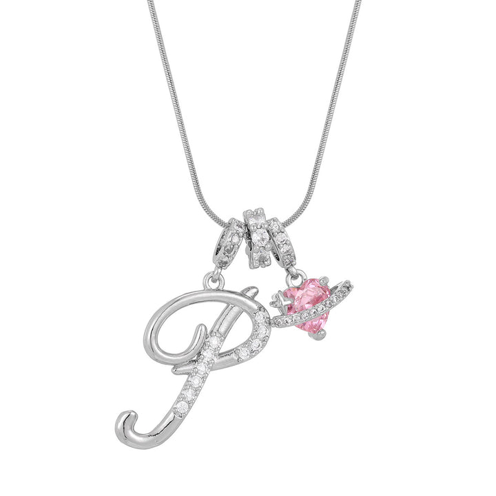 Personalized Pink Heart Saturn Initial Necklace – Dainty Gold &amp; Silver Letter Jewelry