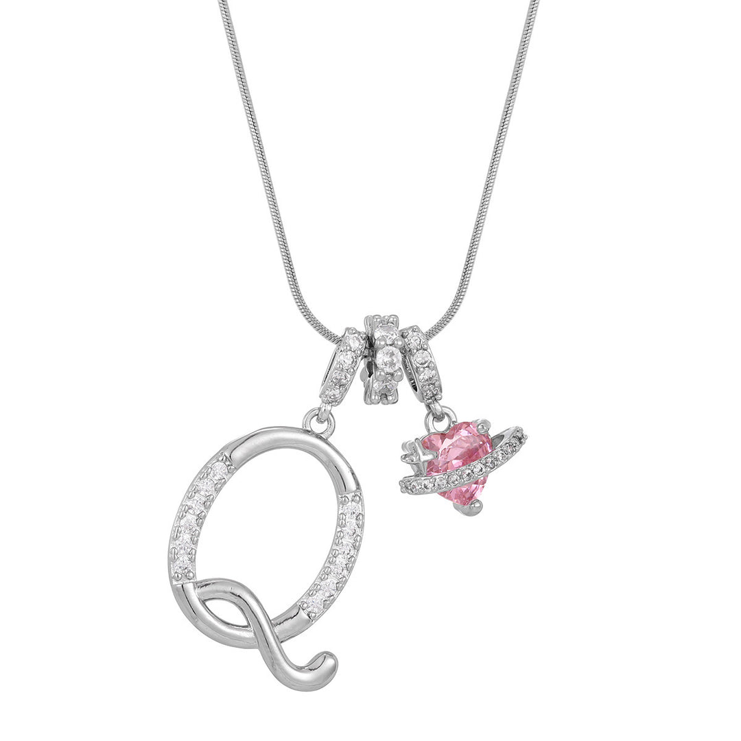 Personalized Pink Heart Saturn Initial Necklace – Dainty Gold &amp; Silver Letter Jewelry
