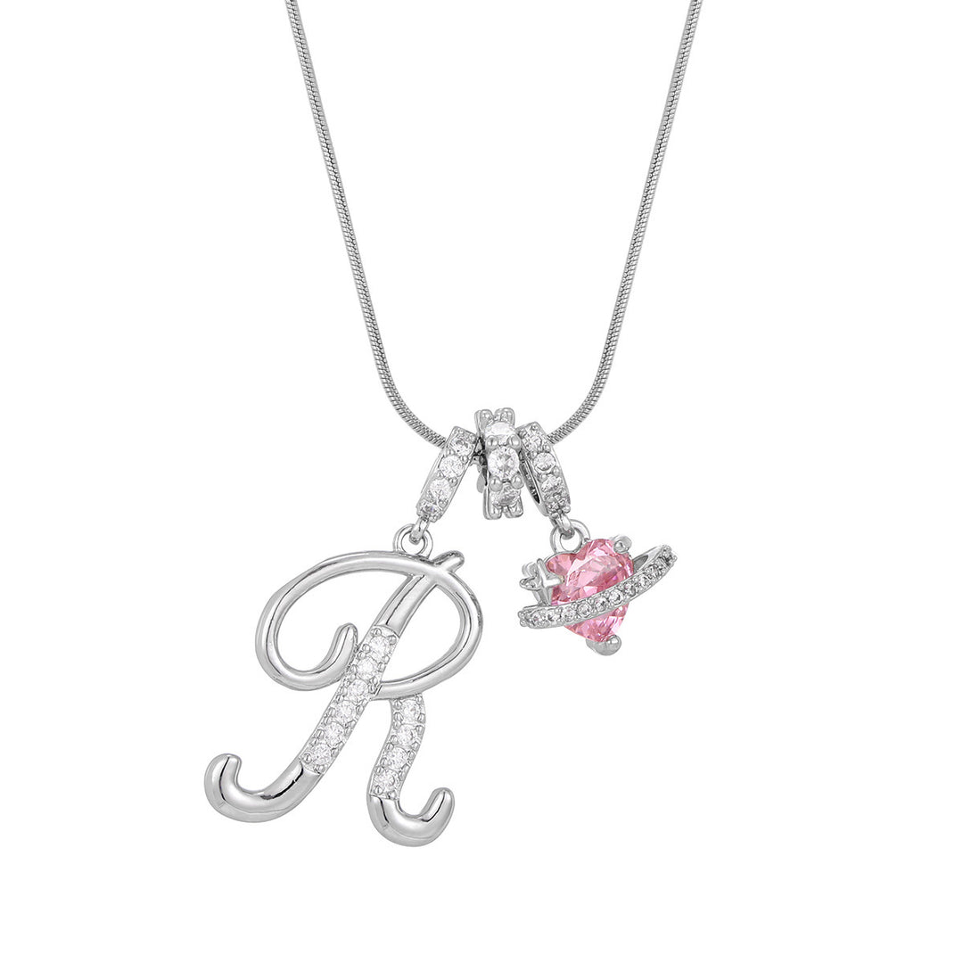 Personalized Pink Heart Saturn Initial Necklace – Dainty Gold &amp; Silver Letter Jewelry