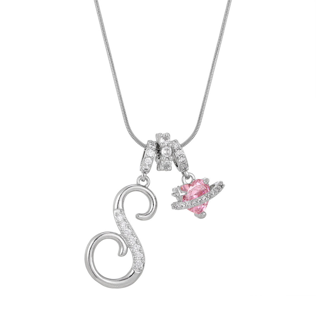 Personalized Pink Heart Saturn Initial Necklace – Dainty Gold &amp; Silver Letter Jewelry