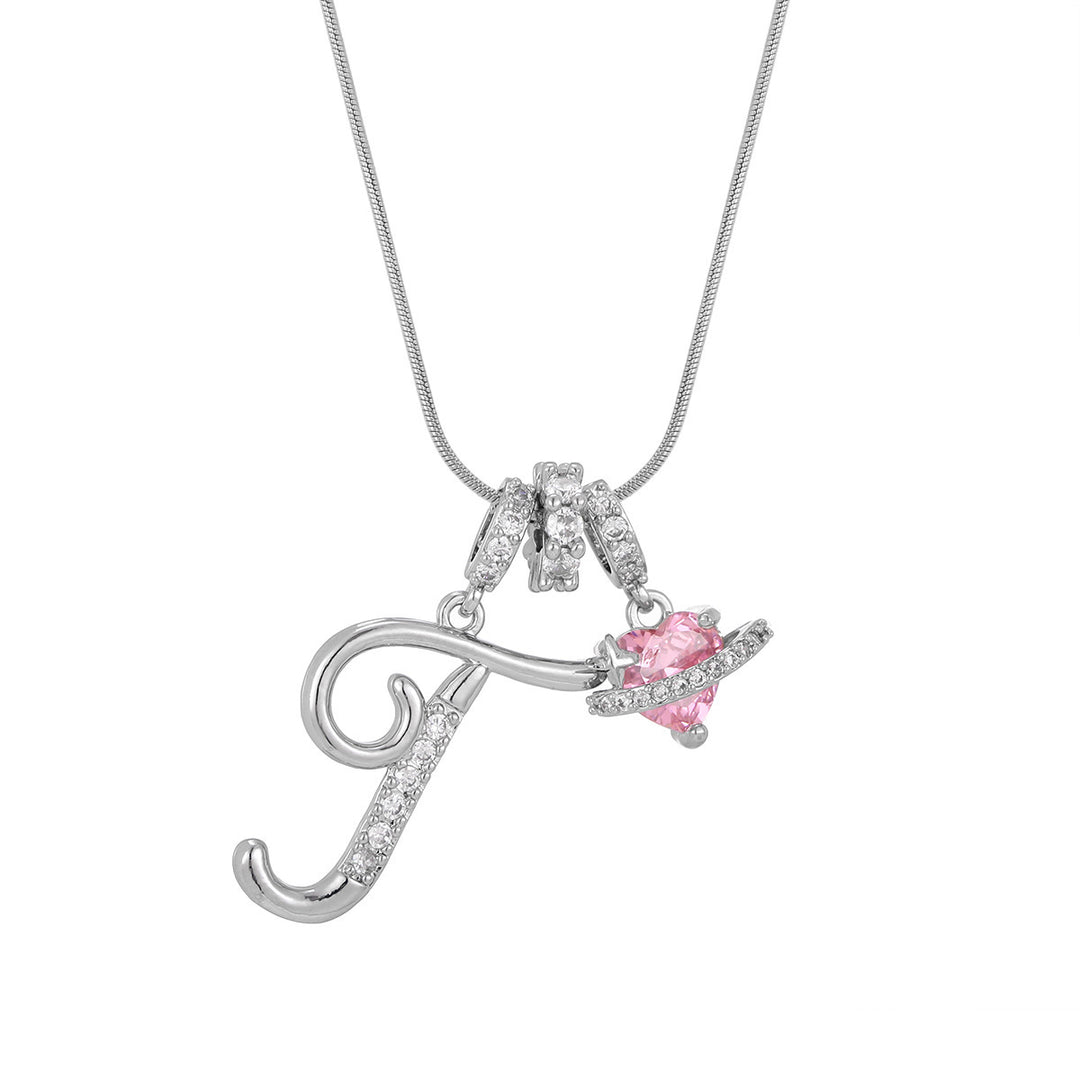 Personalized Pink Heart Saturn Initial Necklace – Dainty Gold &amp; Silver Letter Jewelry