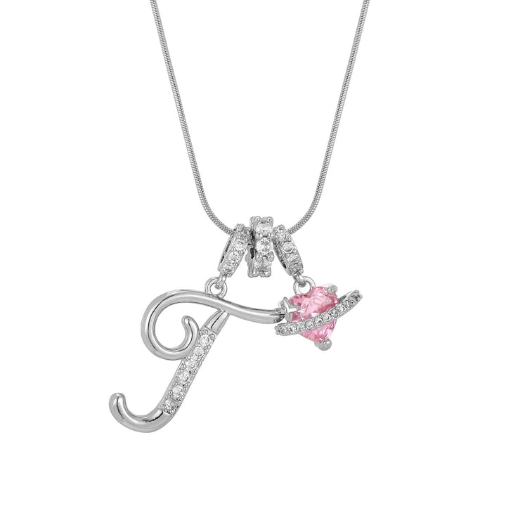 Personalized Pink Heart Saturn Initial Necklace – Dainty Gold &amp; Silver Letter Jewelry