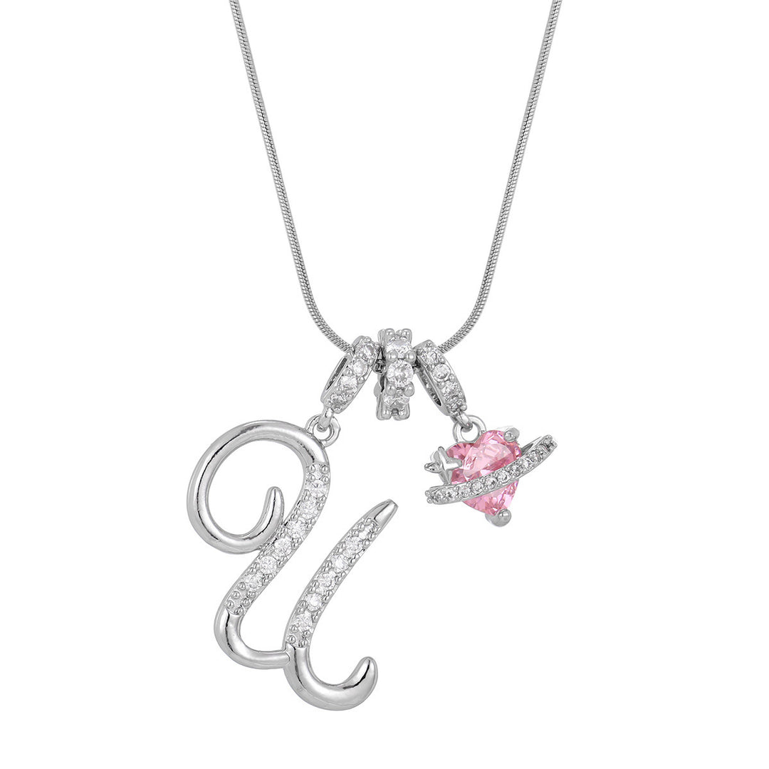 Personalized Pink Heart Saturn Initial Necklace – Dainty Gold &amp; Silver Letter Jewelry