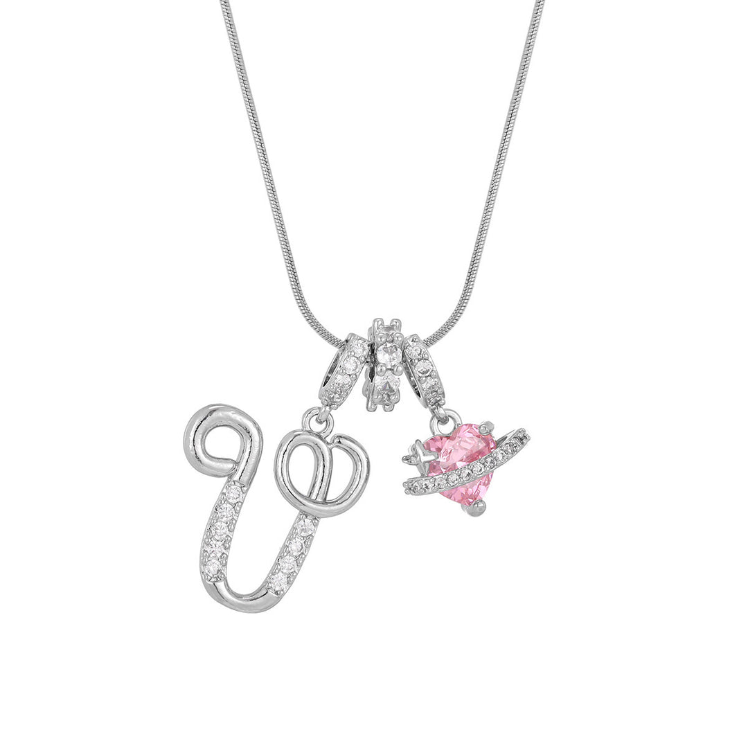 Personalized Pink Heart Saturn Initial Necklace – Dainty Gold &amp; Silver Letter Jewelry