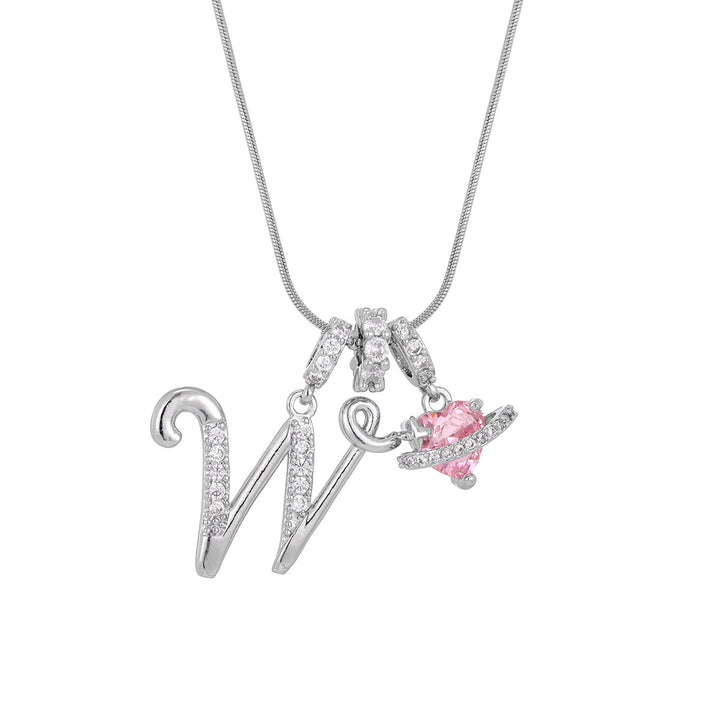 Personalized Pink Heart Saturn Initial Necklace – Dainty Gold &amp; Silver Letter Jewelry
