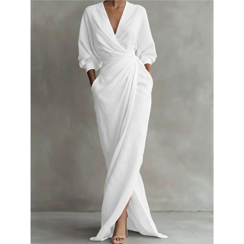 Pink Linen Wrap Maxi Dress