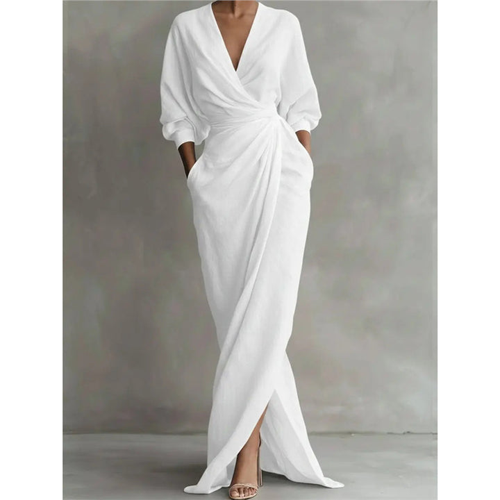Pink Linen Wrap Maxi Dress