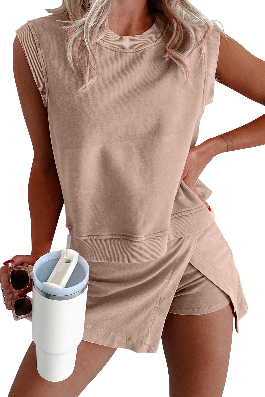 Sleeveless Tank Top &amp;amp; Wrap Skort Two-Piece Set