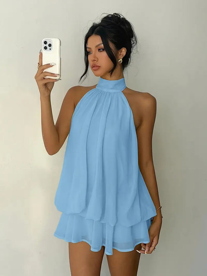 Halter Neck Chiffon Mini Dress