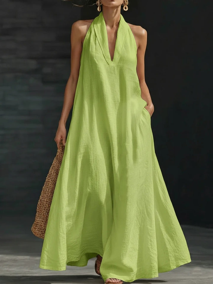 Halter Neck Linen-Blend Maxi Dress