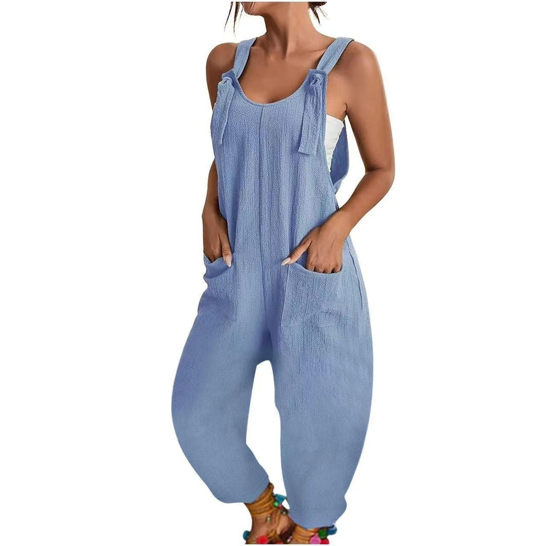 Textured Knotted Strap Loose Jumpsuit