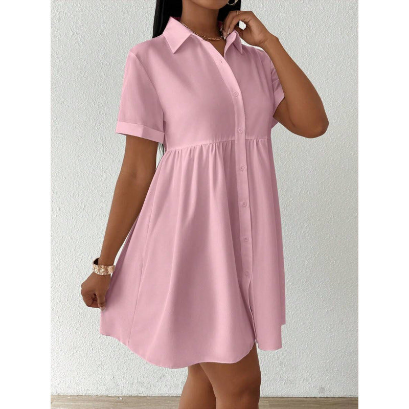 Light Pink Short Sleeve Button-Down Shirt Dress