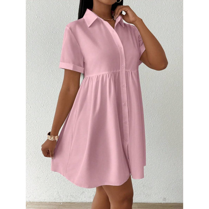 Light Pink Short Sleeve Button-Down Shirt Dress