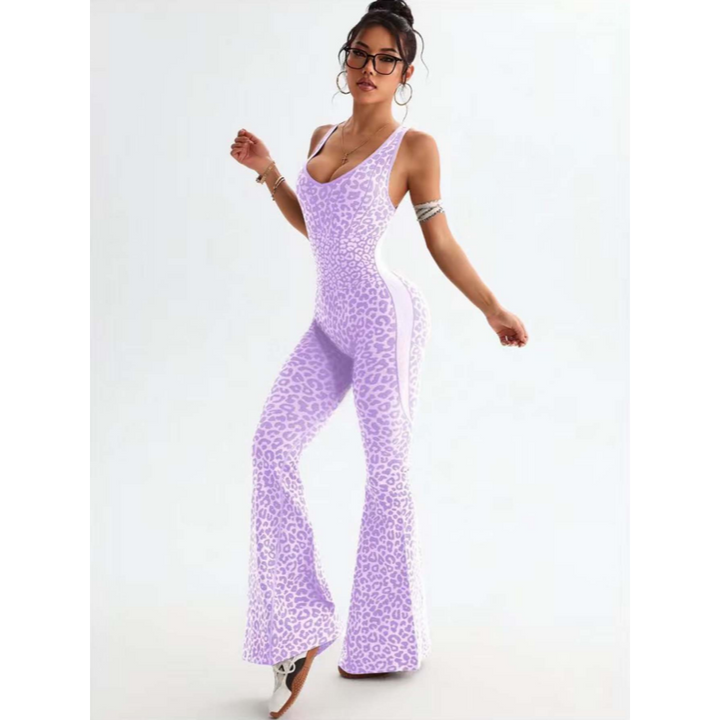 Leopard Print Seamless Flare Jumpsuit