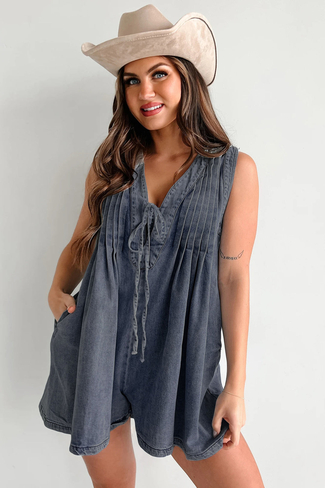 Light Blue Washed Denim Sleeveless Romper